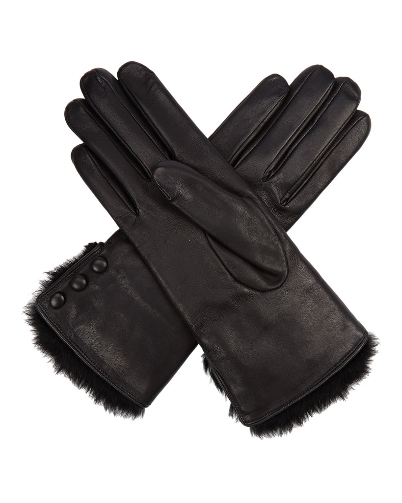 Women s Fur Lined Leather Gloves Black