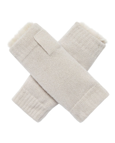 N.Peal Unisex Fur Lined Fingerless Cashmere Gloves Snow Grey