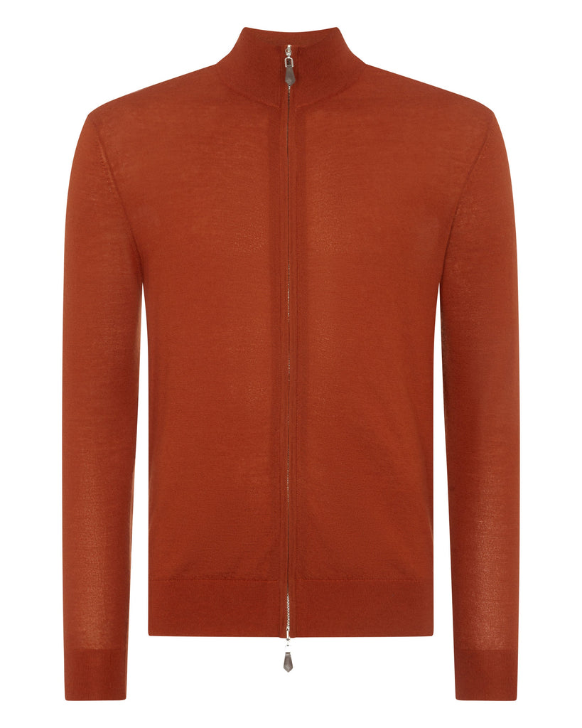 Men's The Hyde Fine Gauge Cashmere Zip Sweater Tawny Orange