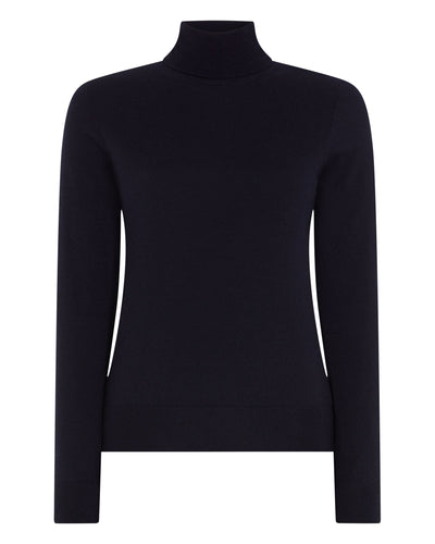 N.Peal Women's Margot Superfine Cashmere Roll Neck Jumper Navy Blue