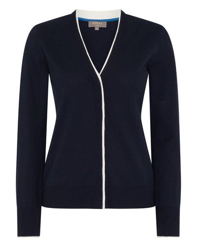 N.Peal Women's Cotton Cashmere Cardigan Navy Blue