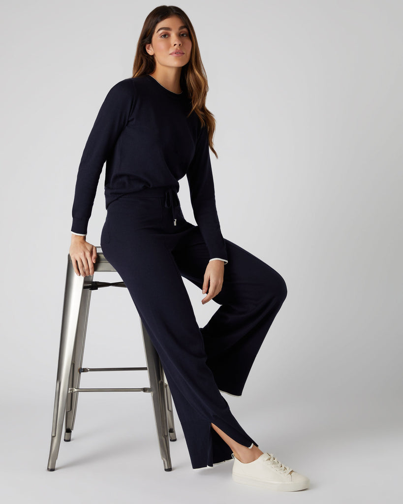 Women's Cotton Cashmere Sweater Navy Blue | N.Peal Women's Cotton Cashmere Sweater Navy Blue | N.Peal