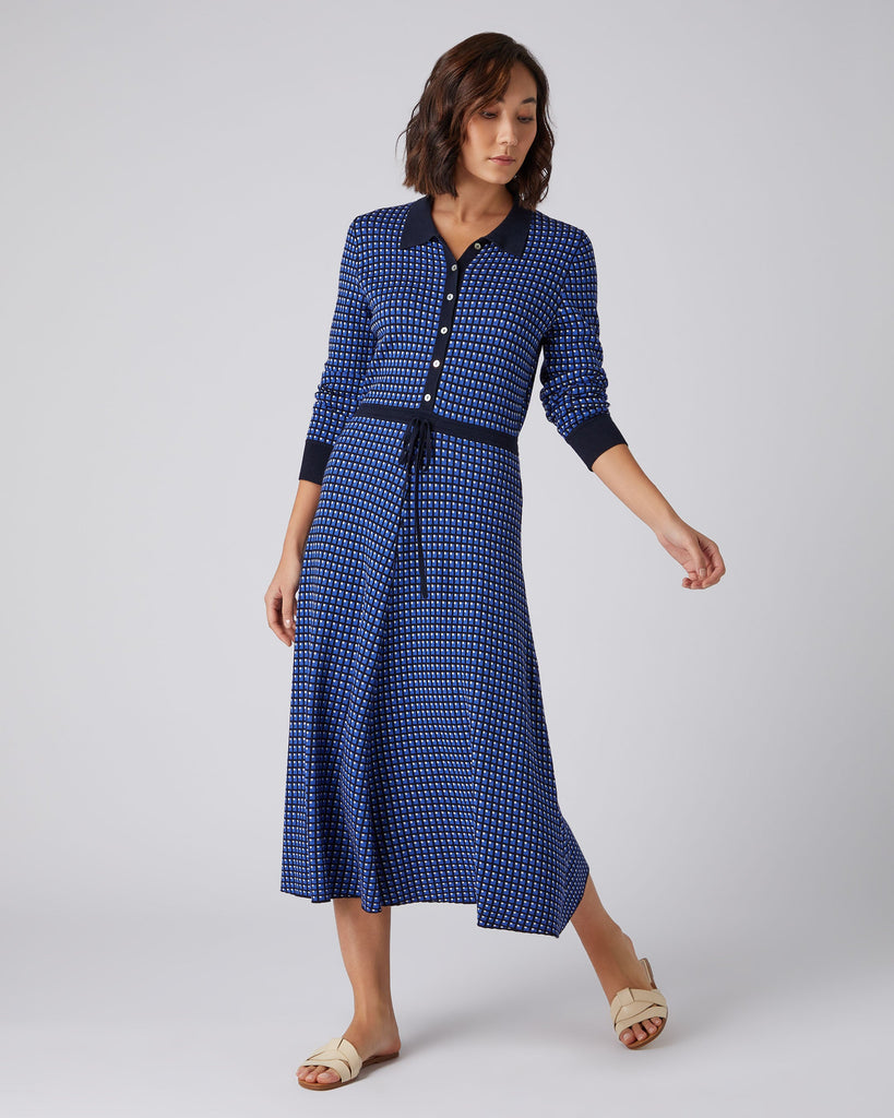 Women's Geometric Knit Dress Blue