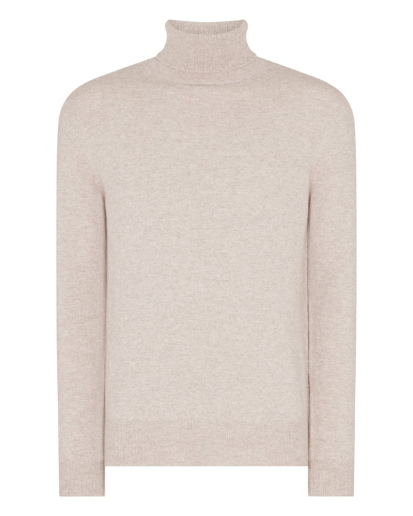 N.Peal Men's Trafalgar Roll Neck Cashmere Jumper Oatmeal Brown
