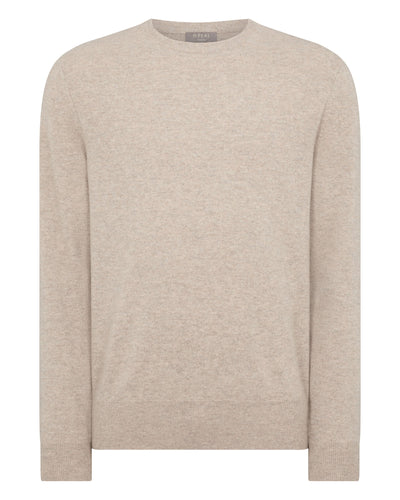 N.Peal Men's Oxford Round Neck Cashmere Jumper Oatmeal Brown