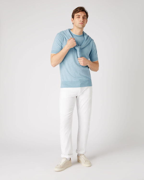 N.Peal Men's Newquay Cotton Cashmere T-Shirt Cornflower Blue