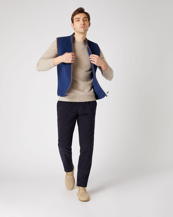 N.Peal Men's Shoreditch Round Neck Cashmere Jumper Oatmeal Brown