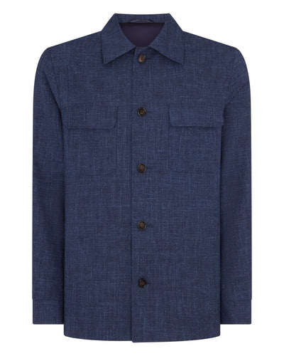 N.Peal Men's Scala Silk Blend Overshirt Blue