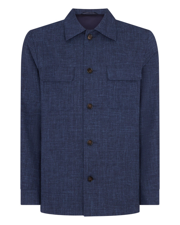 N.Peal Men's Scala Silk Blend Overshirt Blue