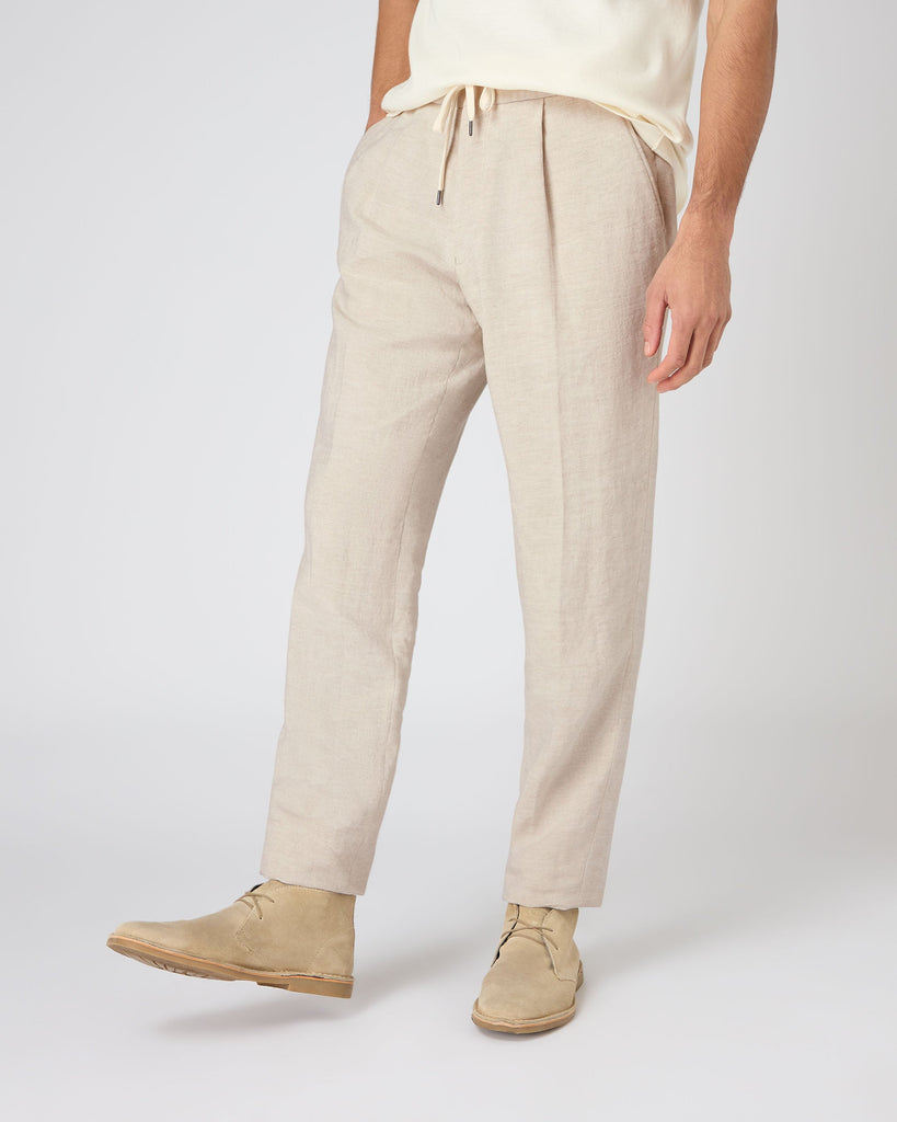 Men's Linen Drawstring Pants Sand Brown N.Peal