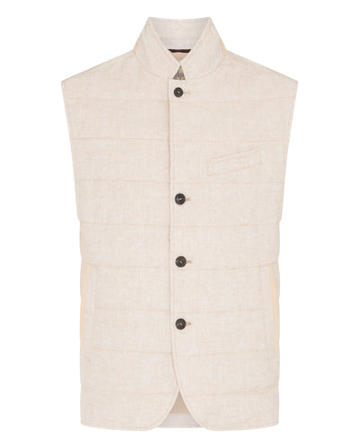 N.Peal Men's Seville Linen Gilet Beige Brown