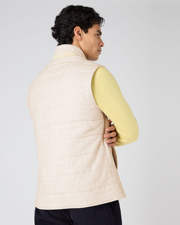 N.Peal Men's Seville Linen Gilet Beige Brown