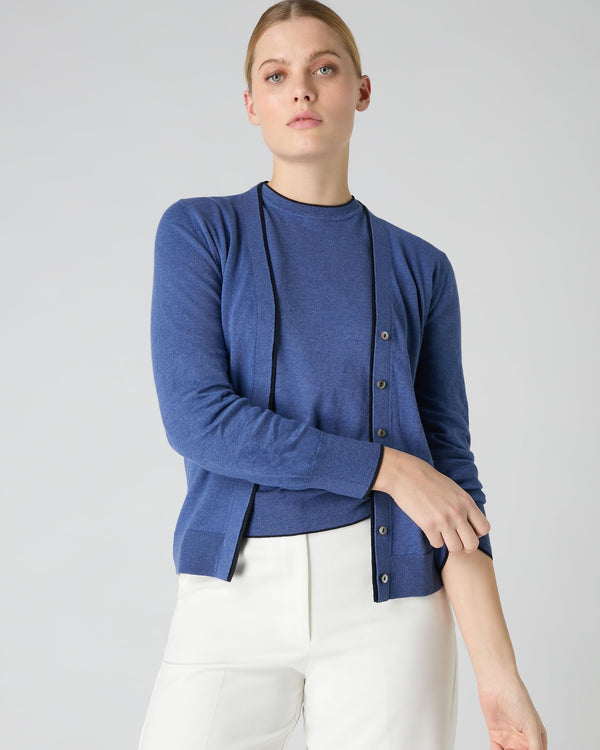 N.Peal Women's Cotton Cashmere Cardigan Denim Blue