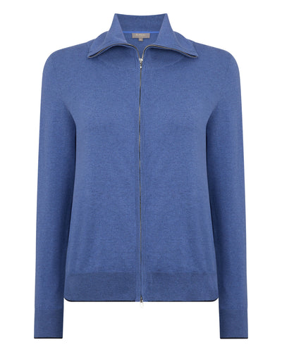 N.Peal Women's Cotton Cashmere Full Zip Jumper Denim Blue