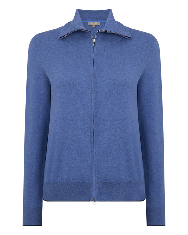 N.Peal Women's Cotton Cashmere Full Zip Jumper Denim Blue