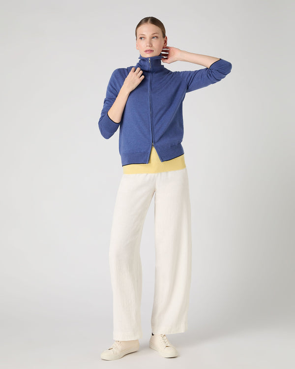 N.Peal Women's Cotton Cashmere Full Zip Jumper Denim Blue