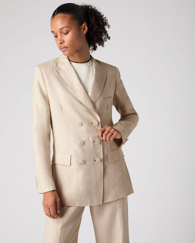 N.Peal Women's Ava Double Breasted Linen Jacket Oat Brown