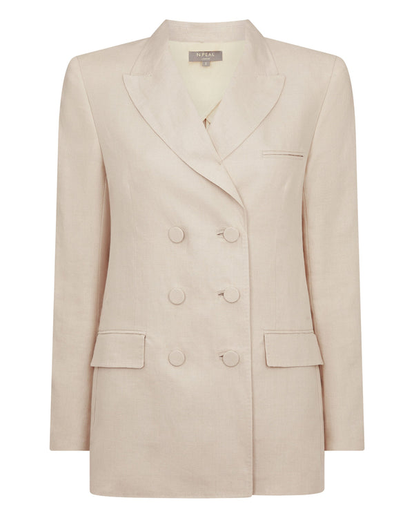 N.Peal Women's Ava Double Breasted Linen Jacket Oat Brown
