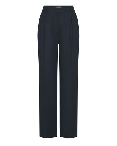 N.Peal Women's Florence Linen Trouser Navy Blue