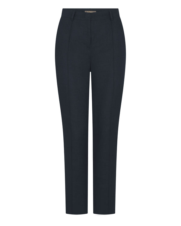 N.Peal Women's Harper Crop Linen Trouser Navy Blue