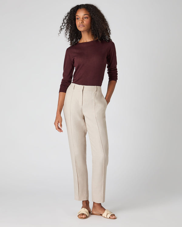 N.Peal Women's Harper Crop Linen Trouser Oat Brown