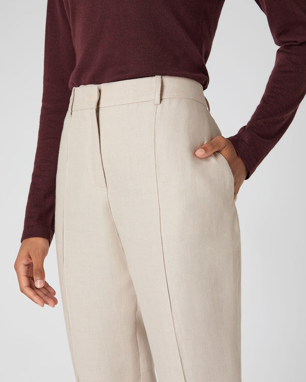 N.Peal Women's Harper Crop Linen Trouser Oat Brown