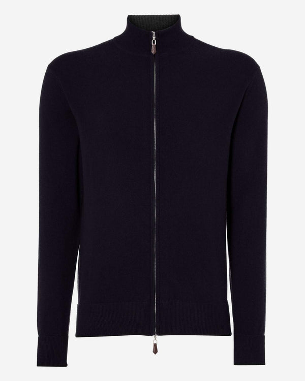 N.Peal Men's Knightsbridge Full Zip Cashmere Jumper Navy Blue