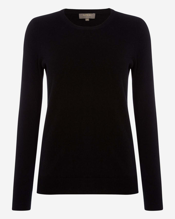 N.Peal Women's Evie Classic Round Neck Cashmere Jumper Black