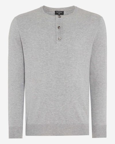 N.Peal 007 Round Neck Cotton Cashmere Henley Light Grey