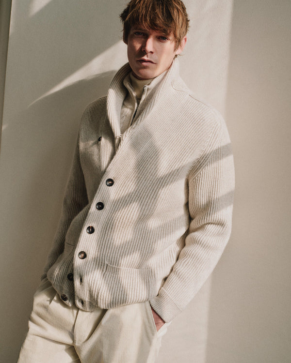 N.Peal Men's Kensington Cashmere Cardigan Ash Grey Marl