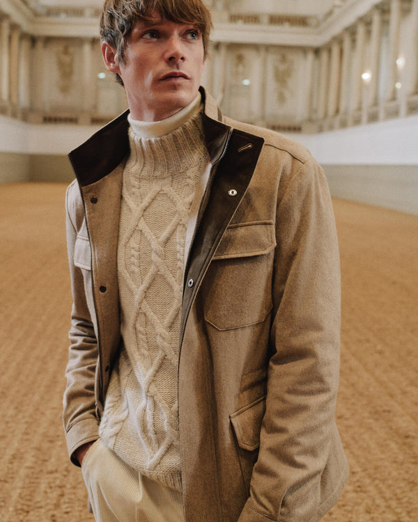 N.Peal Men's Vale Cashmere Field Jacket Taupe Brown