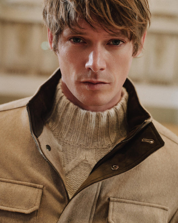 N.Peal Men's Hero Cable Cashmere Jumper Ash Grey Marl