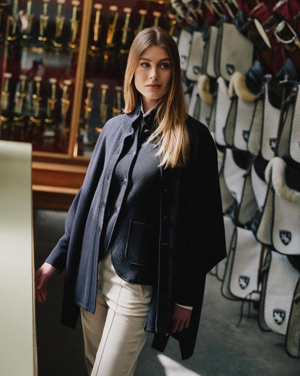 N.Peal Women's Nehru Collar Cashmere Jacket Navy Blue