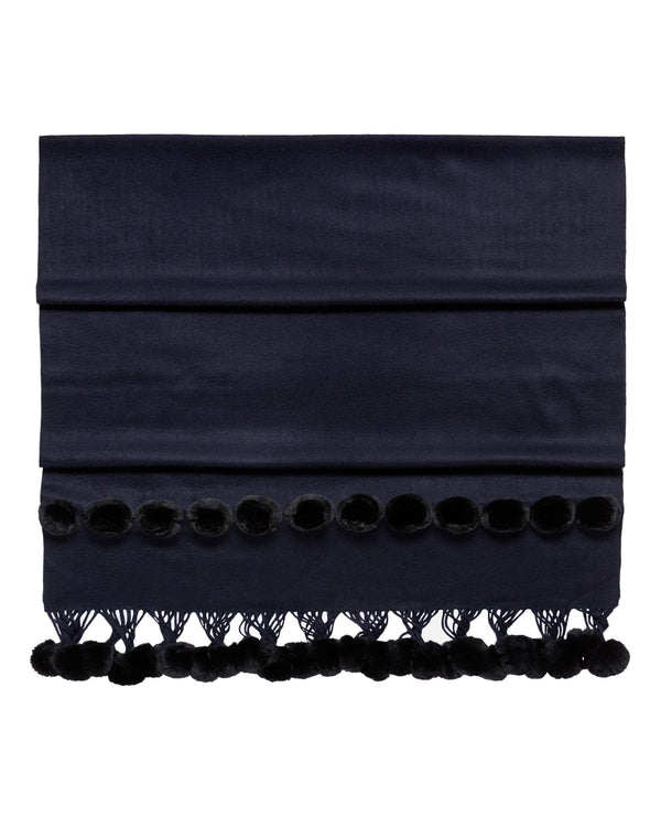 N.Peal Women's Davos Fur Bobble Woven Shawl Navy Blue