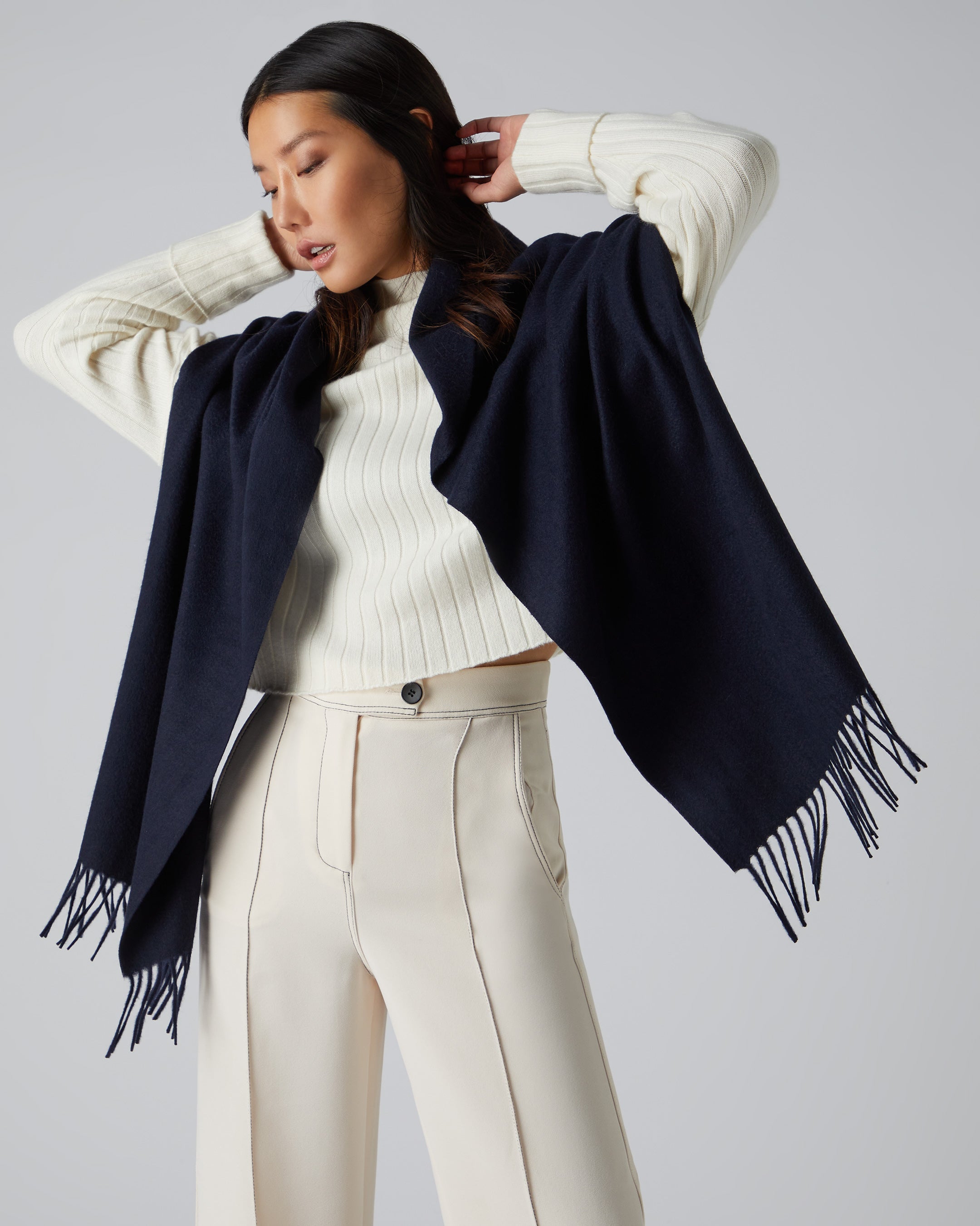 Unisex Large Woven Cashmere Scarf Navy Blue | N.Peal