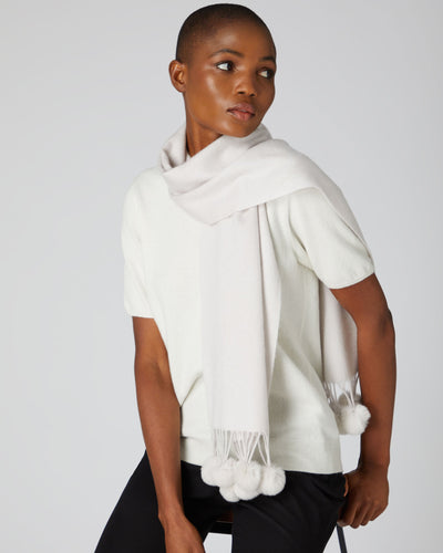 N.Peal Women's Fur Bobble Woven Cashmere Scarf Snow Grey
