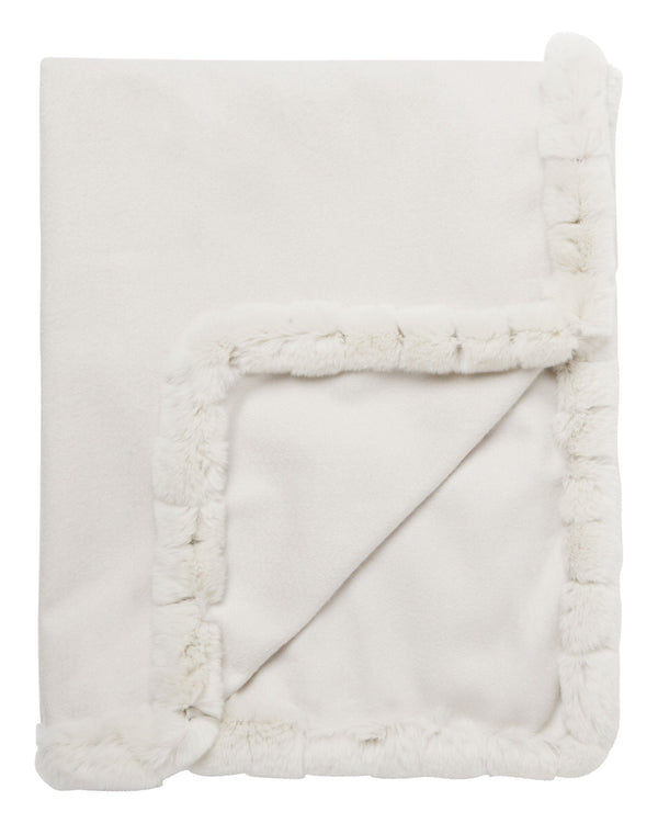 N.Peal Women's Fur Trim Woven Cashmere Shawl Snow Grey