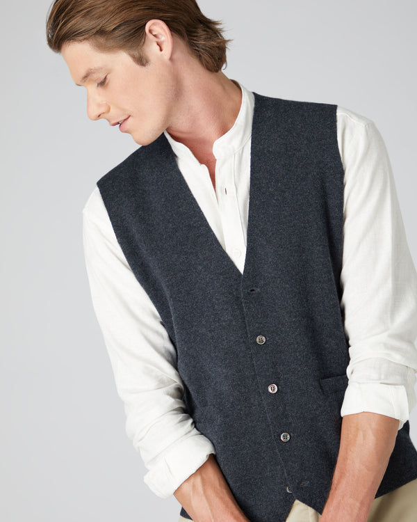 N.Peal Men's Chelsea Cashmere Waistcoat Dark Charcoal Grey