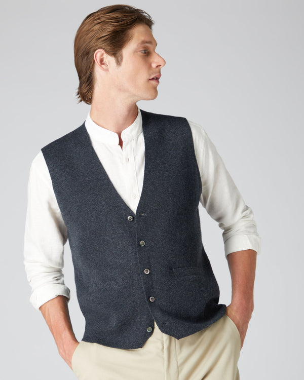 N.Peal Men's Chelsea Cashmere Waistcoat Dark Charcoal Grey