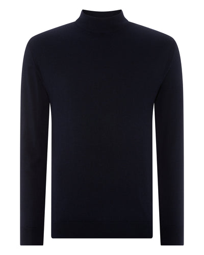 N.Peal Men's Fine Gauge Cashmere Turtle Neck Jumper Navy Blue