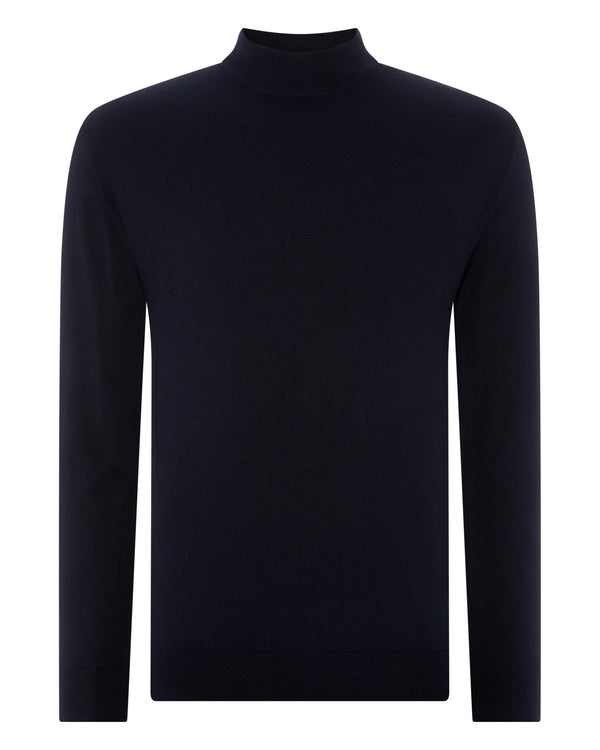 N.Peal Men's Fine Gauge Cashmere Turtle Neck Jumper Navy Blue