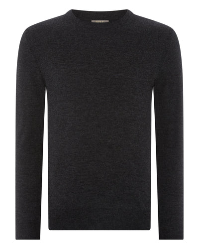 N.Peal Men's Covent Fine Gauge Cashmere Round Neck Jumper Dark Charcoal Grey