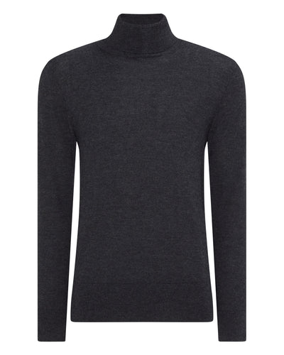 N.Peal Men's Pimlico Fine Gauge Cashmere Roll Neck Jumper Dark Charcoal Grey