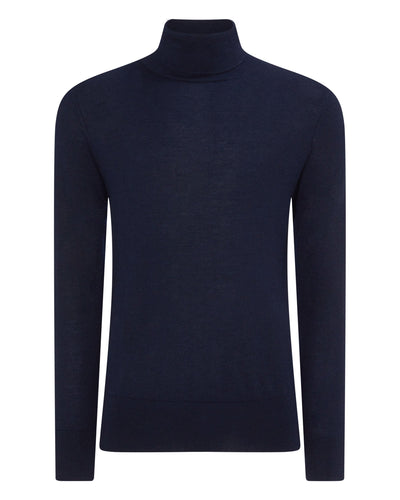 N.Peal Men's Pimlico Fine Gauge Cashmere Roll Neck Jumper Navy Blue