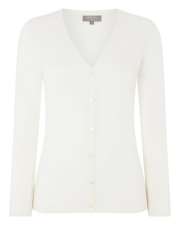 N.Peal Women's Mia Superfine Cashmere V Neck Cardigan New Ivory White