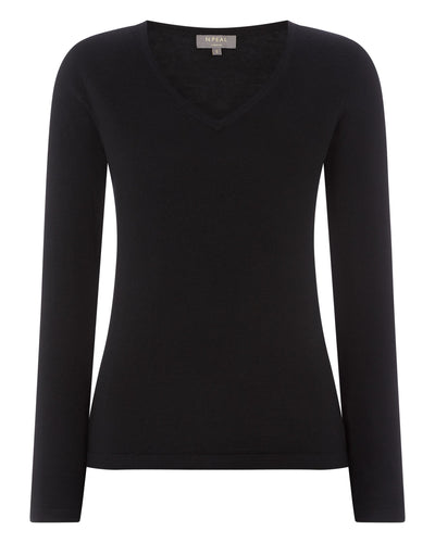 N.Peal Women's Imogen Superfine Cashmere V Neck Jumper Black