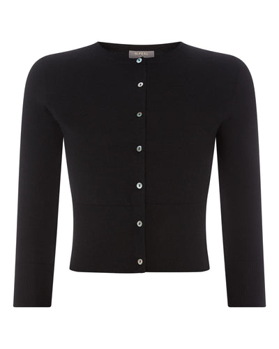 N.Peal Women's Darcie Superfine Cashmere Cropped Cardigan Black
