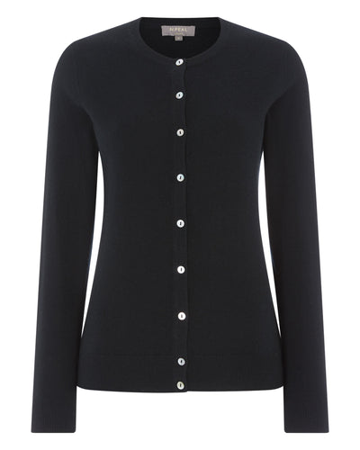 N.Peal Women's Olivia Round Neck Cashmere Cardigan Black
