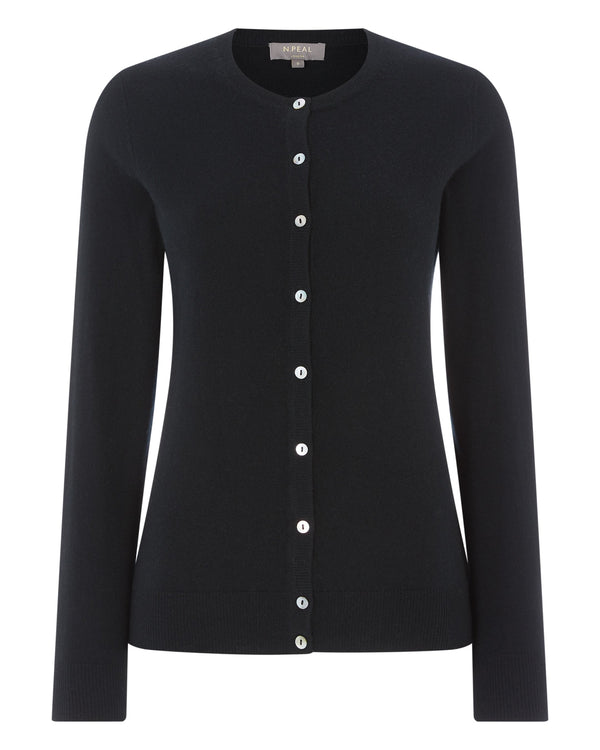 N.Peal Women's Olivia Round Neck Cashmere Cardigan Black