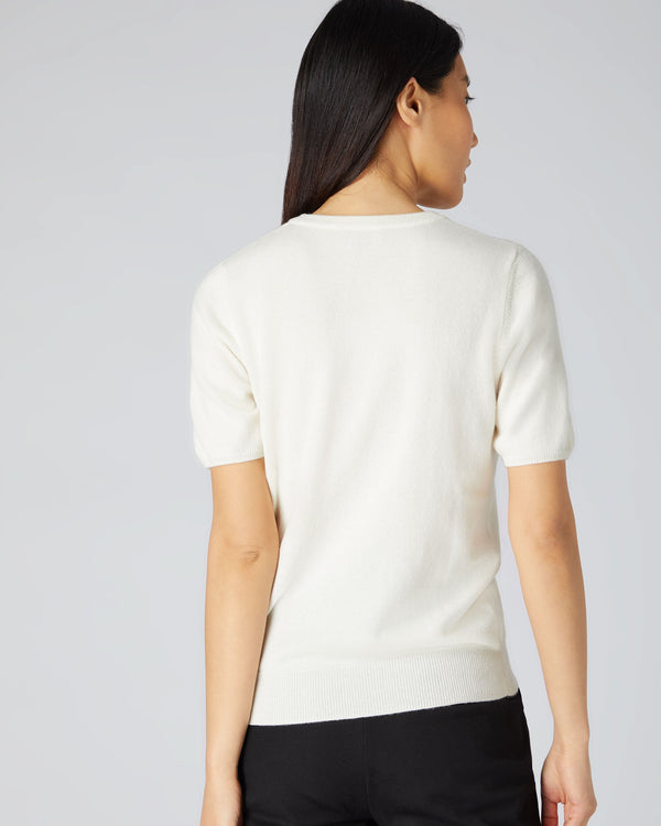 N.Peal Women's Milly Classic Cashmere T-Shirt New Ivory White